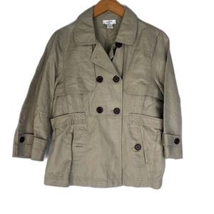 Ann Taylor Loft Petites Tan Khaki Linen Blend Double Breasted Jacket Size MP